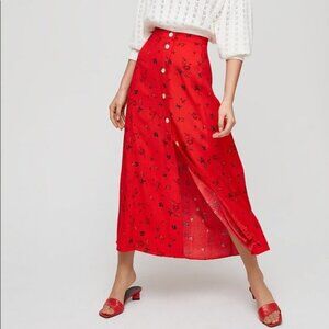 Aritzia Wilfred Amelie Midi Skirt Red Floral Size 6